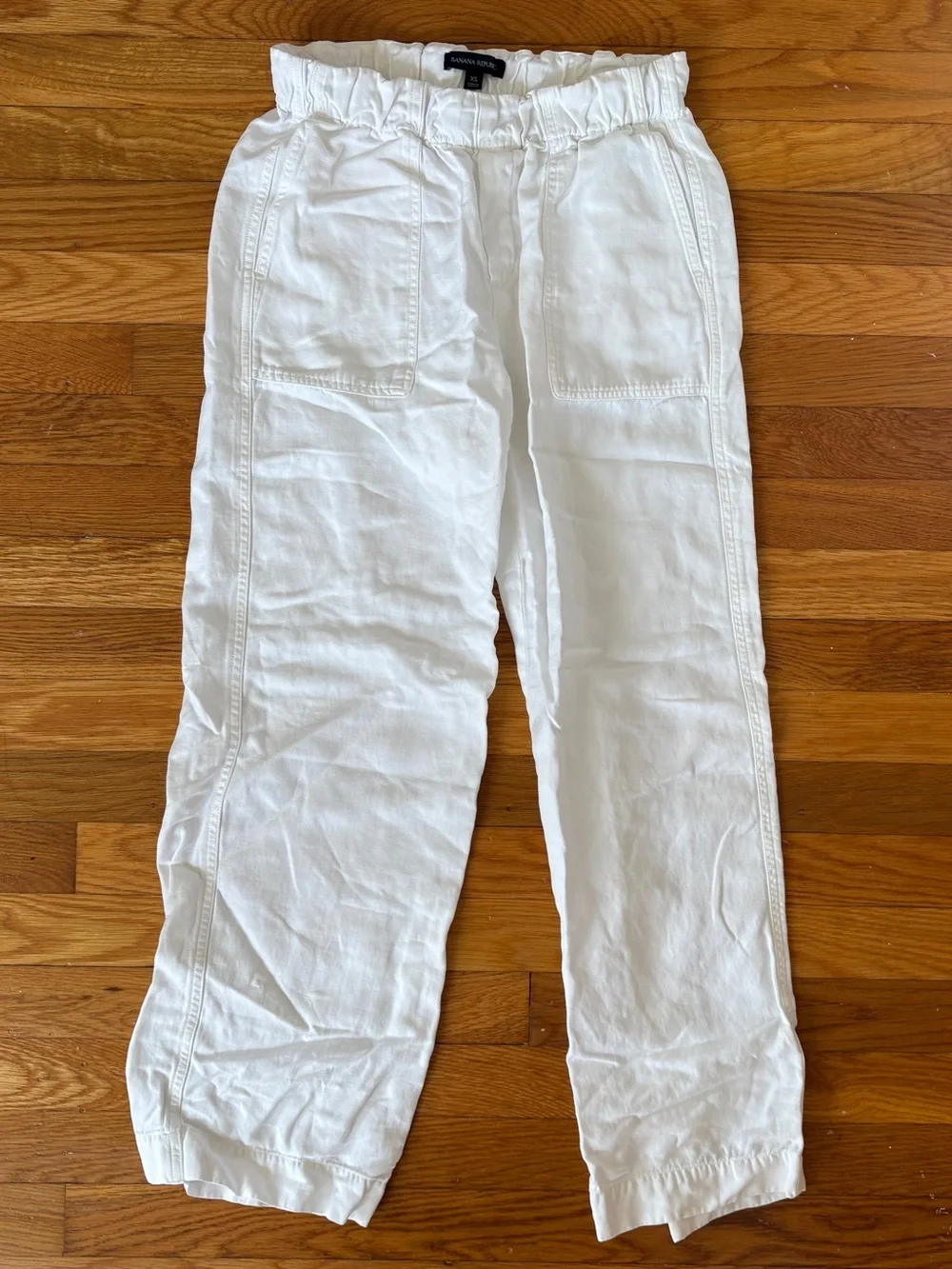 Banana Republic White Elastic Waist Linen Blend Pants